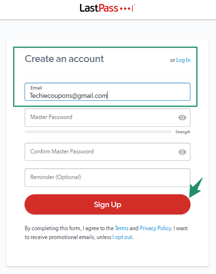 LastPass login page