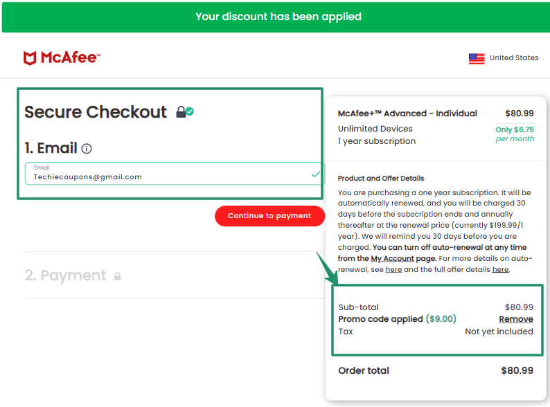 McAfee payment Page 