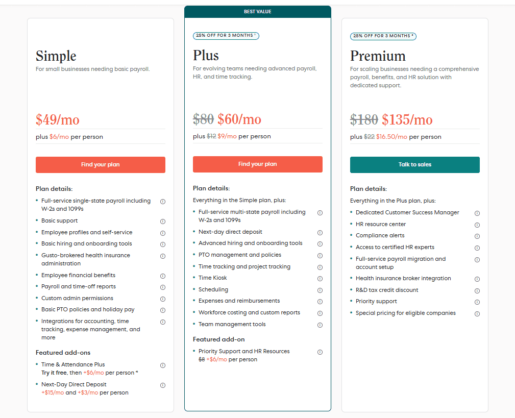 Gusto Plans & Pricing