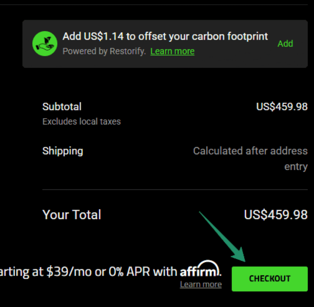 Razer order summary