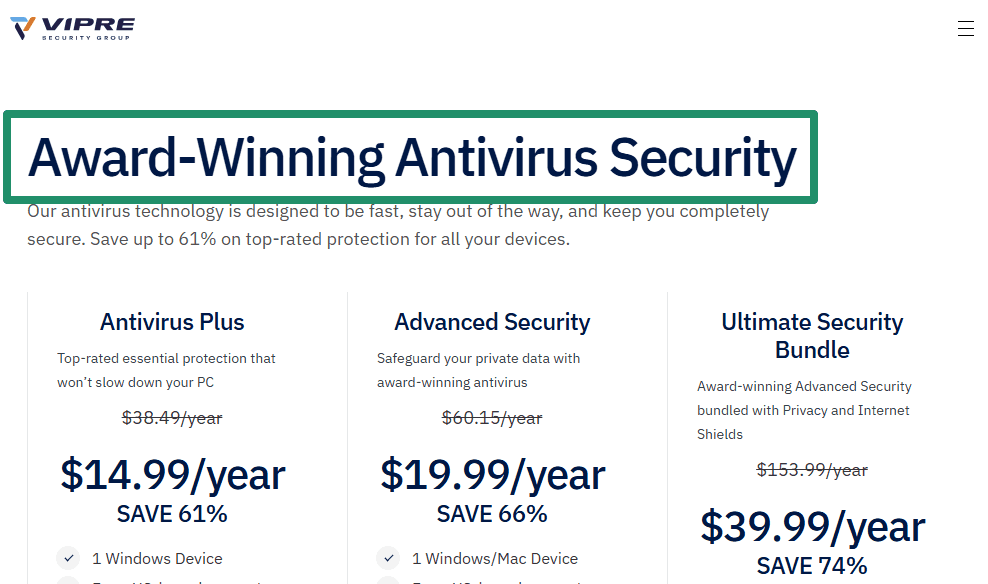 VIPRE Pricing Plans