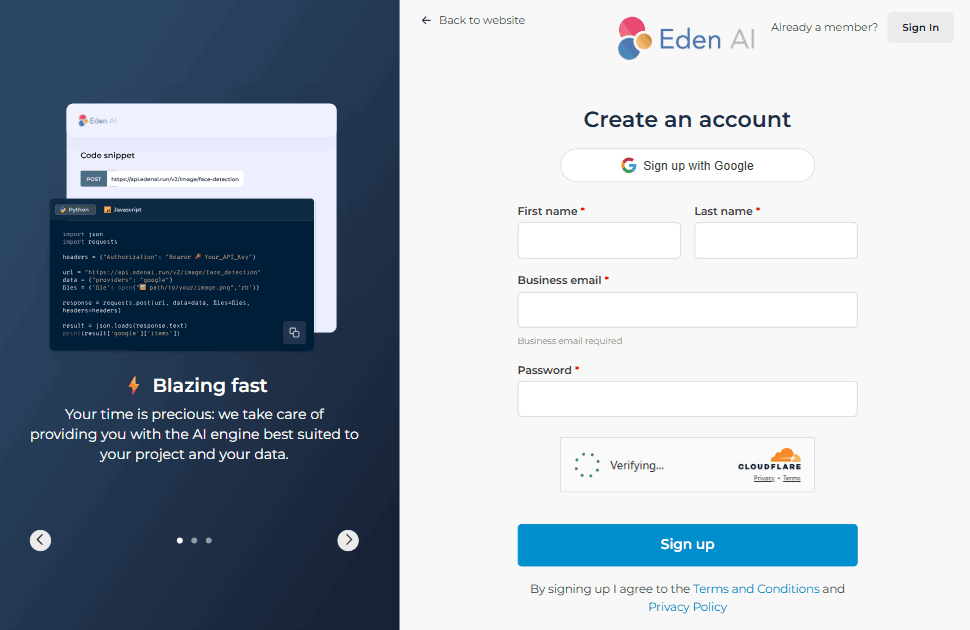 Eden AI Sign Up