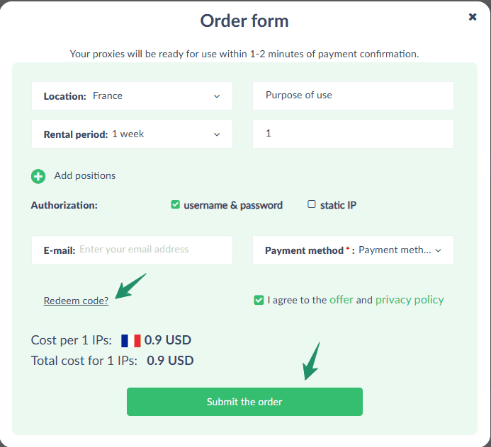Proxy Seller Checkout Page