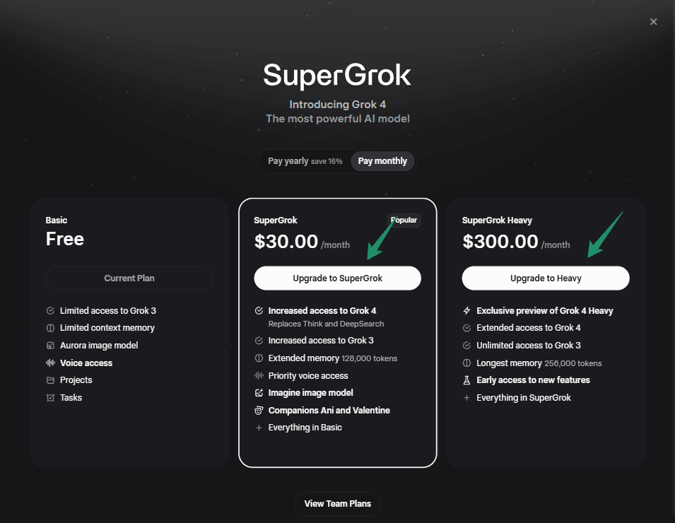 SuperGrok Pricing Plans