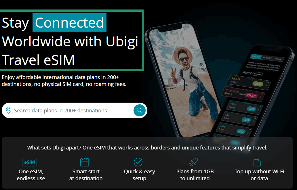 Ubigi eSIM travel and local data plans