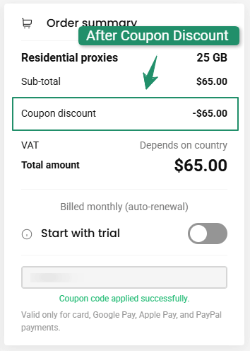Decodo Checkout After Coupon Code Applied