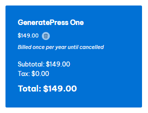 GeneratePress Promo Codes & Theme Discounts – Big Savings on WordPress Plans 3 GeneratePress One billing price