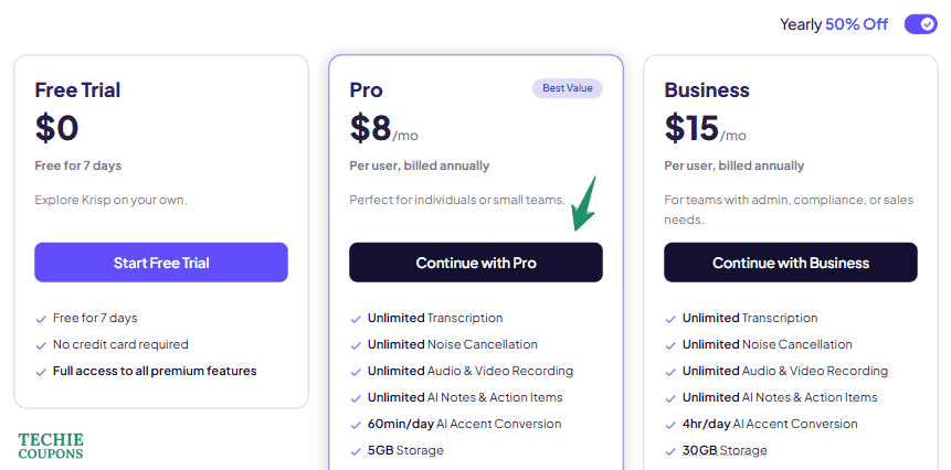 Krisp AI Coupon Codes & Deals – Save upto 65% on AI Meeting Tools 1 Krisp ai Pricing Plans