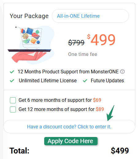 MonsterONE Coupon Codes & Deals – Save 80% on Templates & Themes 4 MonsterONE checkout page apply discount code