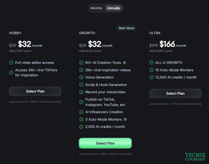 Revid AI Coupon Codes & Promo Offers, Get 55% Off Instantly & Save $400 1 Revid AI Pricing Plans