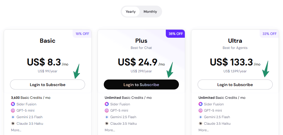 Sider AI Promo Codes & Deals – Save 80% on Premium AI Plans 1 Sider AI Pricing Plans