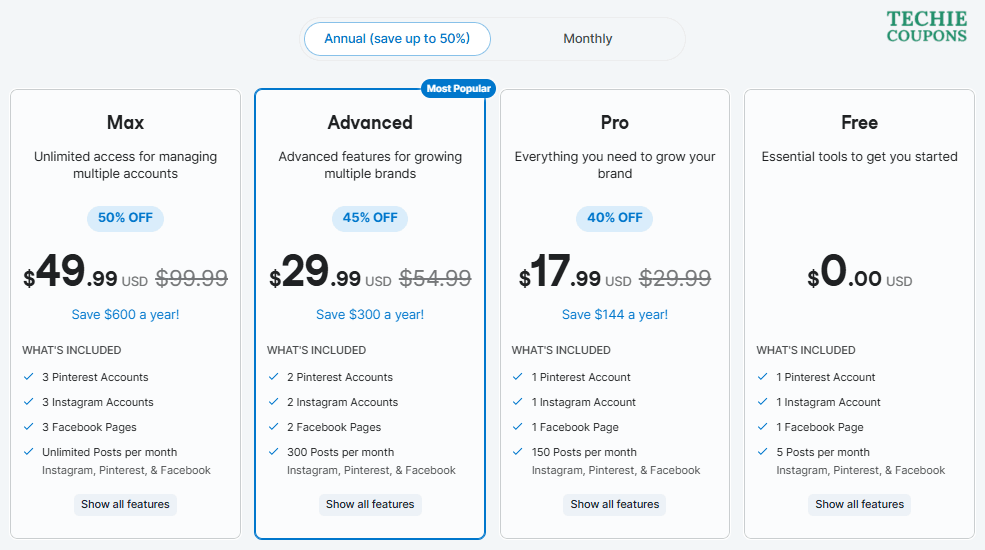 Tailwind Coupon Codes & Social Media Deals – Save 80% Instantly 1 Tailwind Pricing Plans