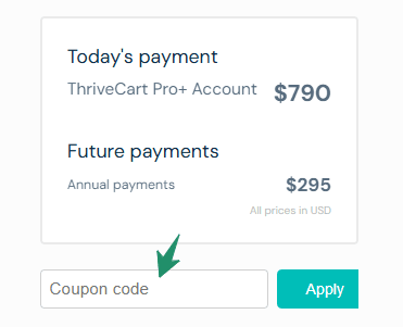 ThriveCart Coupon Codes & Deals – Save 90% on Checkout Tools 5 ThriveCart Apply Coupon Code