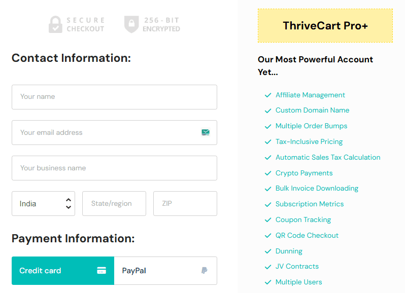 ThriveCart Coupon Codes & Deals – Save 90% on Checkout Tools 6 ThriveCart Billing Page Details