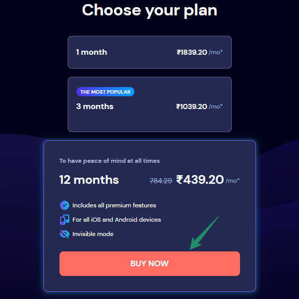 Eyezy pricing page