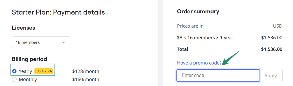 Miro Pricing Checkout Page