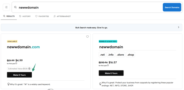 GoDaddy-Domain-Name-Search Result Page