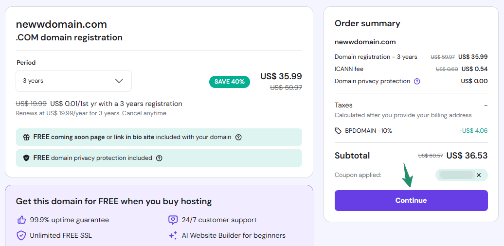 Hostinger Apply Coupon Code on Checkout