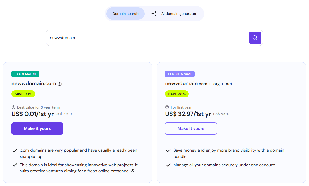 Hostinger Domain Search