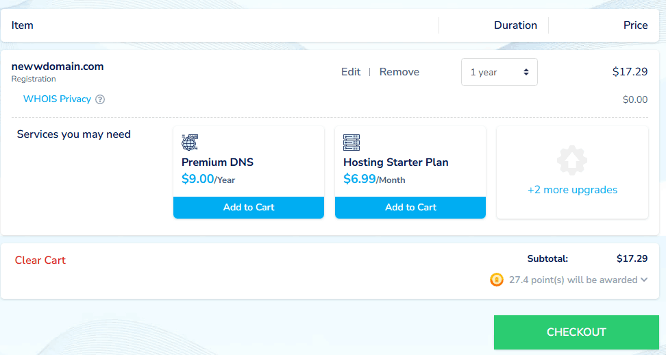 Namesilo pricing page