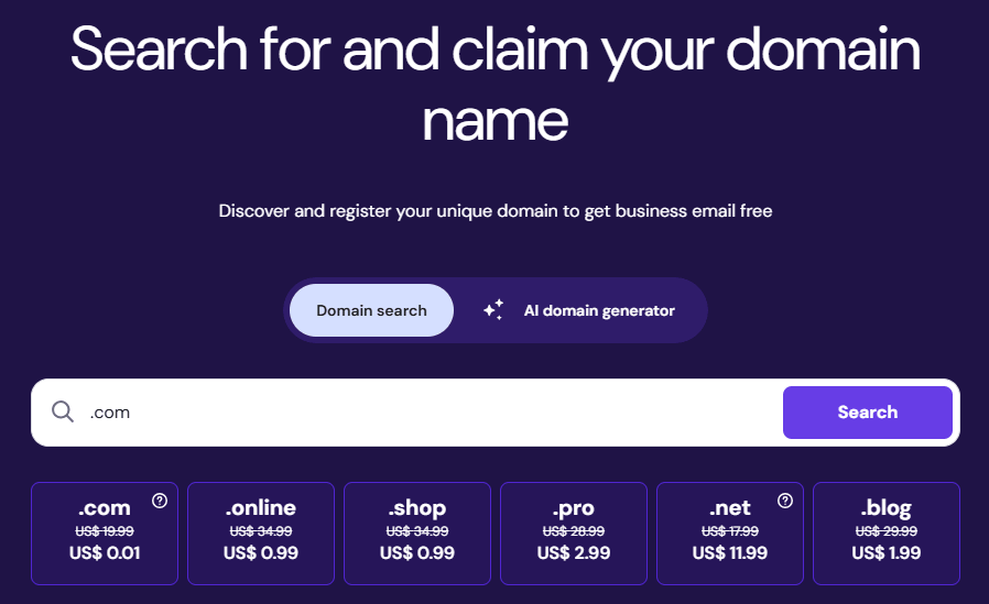 Search new domain on hostinger