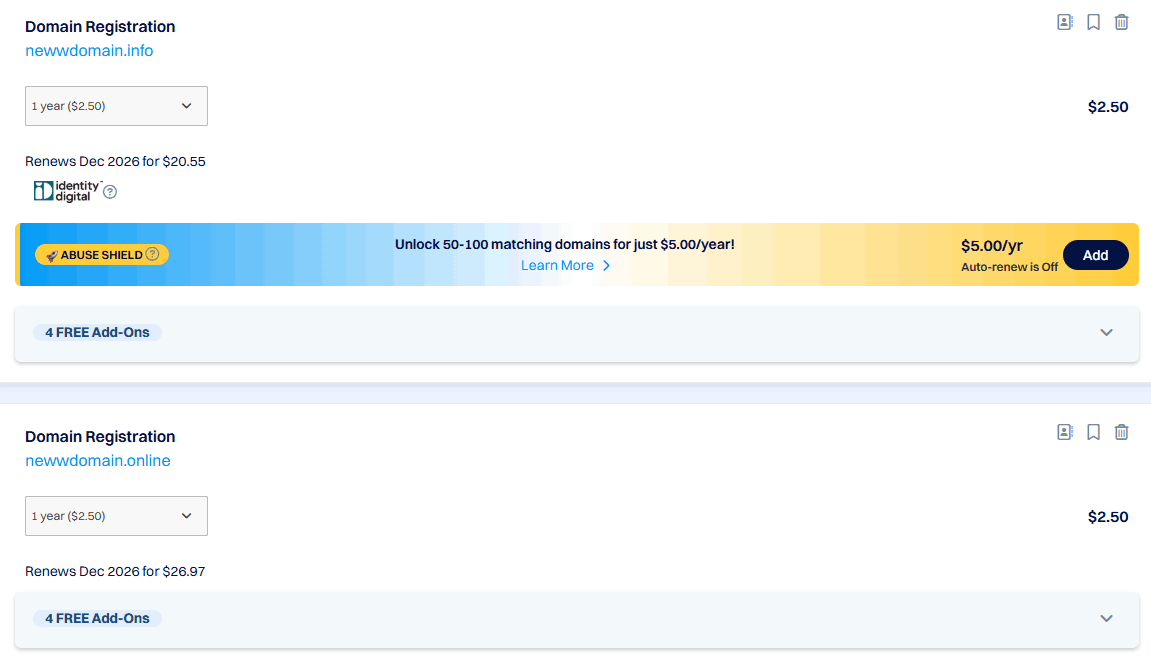 dynadot pricing page