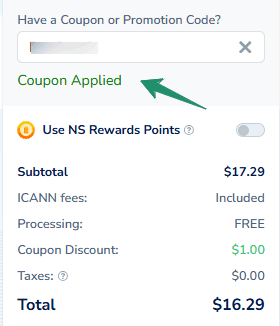 Namesilo checkout page