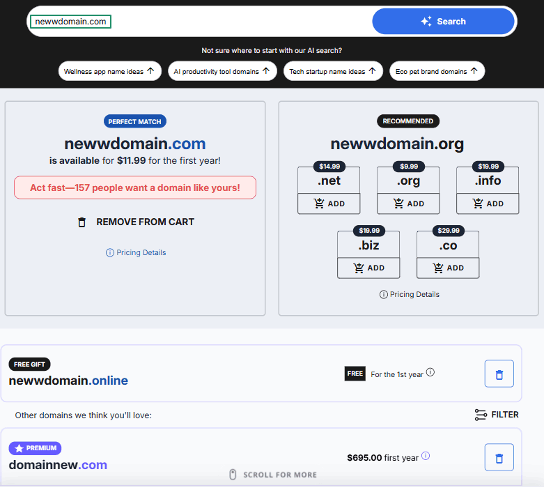 Network Solutions search